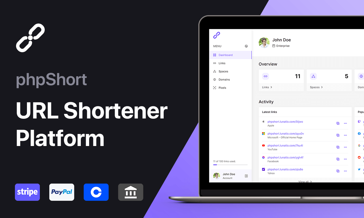phpshort url shortener platform by lunatio